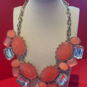 Translucent Coral and Gold Statement Necklace